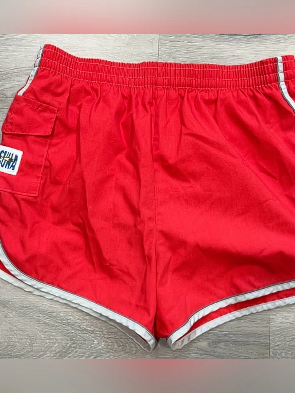 Laguna Red Surf Beach Swim Trunks Shorts Size Medium 80s 90s Retro Pocket VTG
